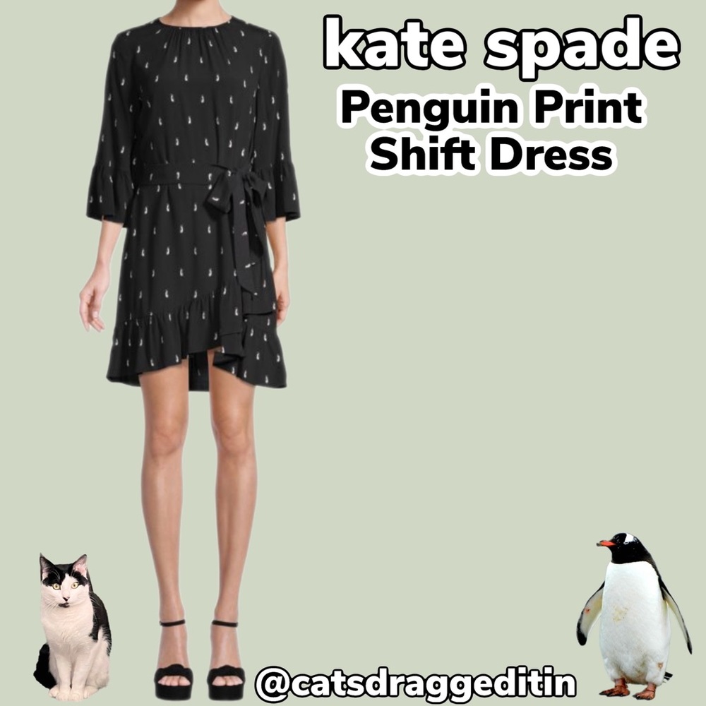 NWOT $298 Kate Spade | Crepe | Penguin Shift Dress with Ruffled Wrists | Size M